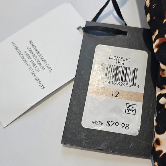 DKNY Ruffle Plunge One-Piece Swimsuit Cheetah Print Size 12 - Picture 10 of 14